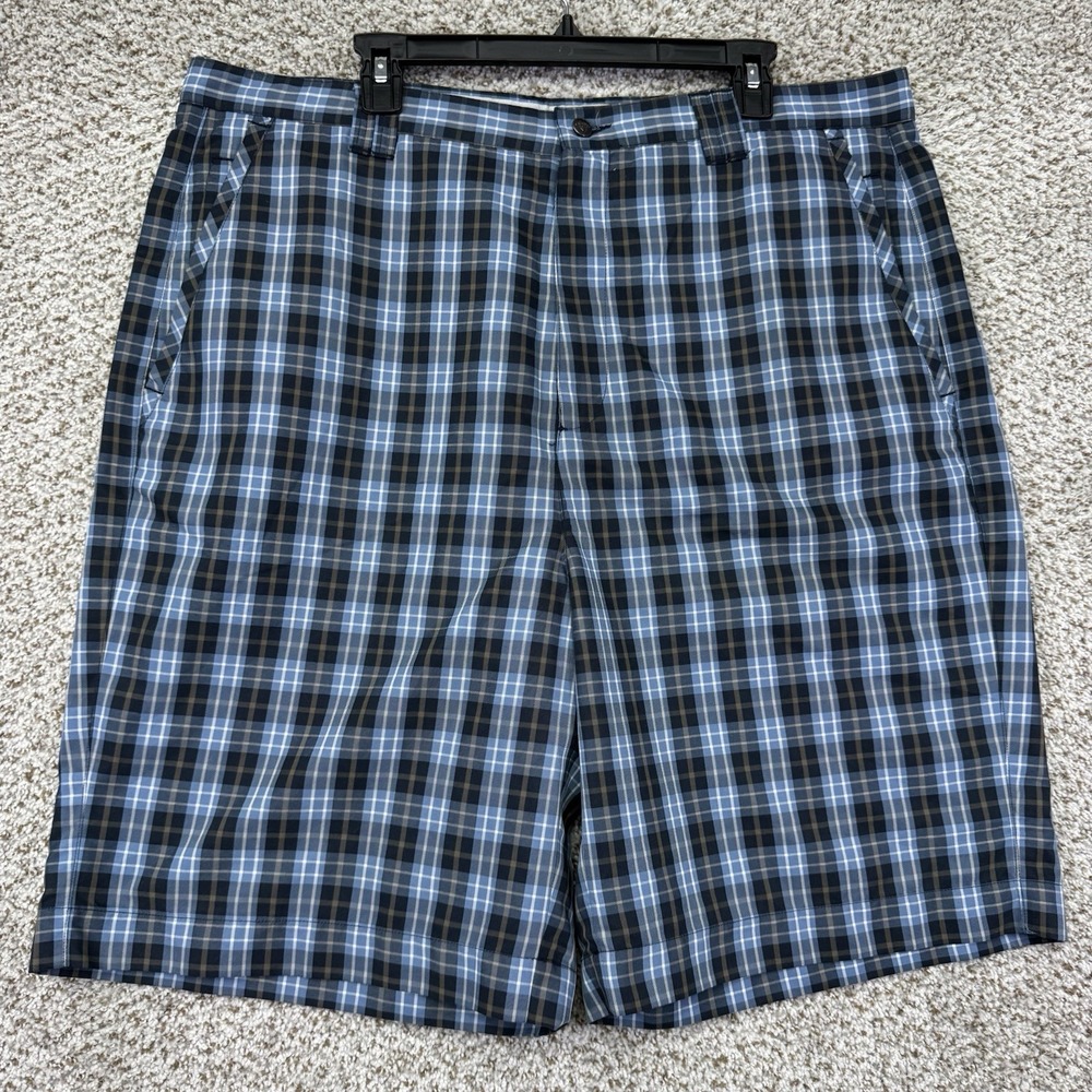 Callaway X Series Golf Shorts‎ Men's Size 40 Blue Brown Plaid Flat Front Pockets
